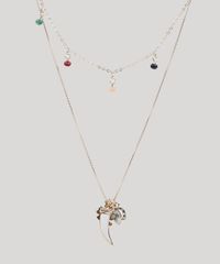 Colar-Feminino-Folheados-Duplo-com-Pingente-de-Micangas-Prateado-9943782-Prateado_1