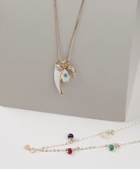 Colar-Feminino-Folheados-Duplo-com-Pingente-de-Micangas-Prateado-9943782-Prateado_2