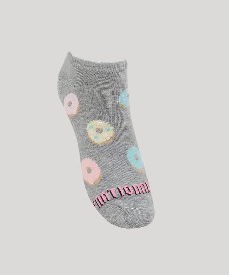 Meia-Feminina-Cano-Baixo-Estampada-de-Donuts-Cinza-Mescla-9954850-Cinza_Mescla_1