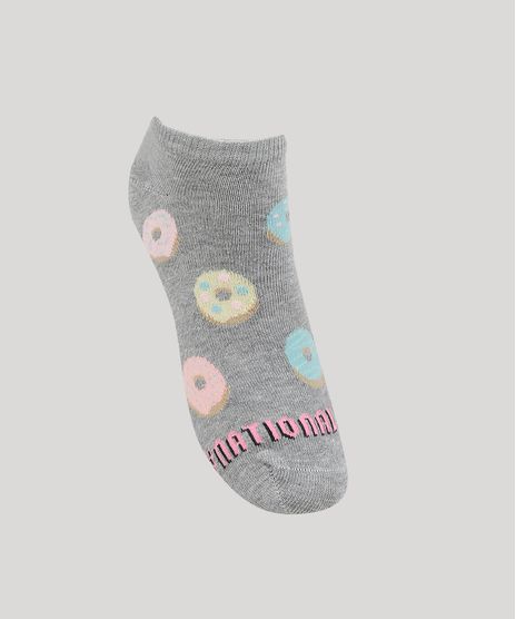 Meia-Feminina-Cano-Baixo-Estampada-de-Donuts-Cinza-Mescla-9954850-Cinza_Mescla_1