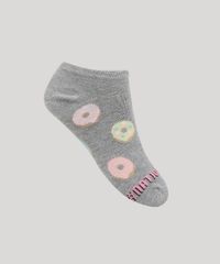 Meia-Feminina-Cano-Baixo-Estampada-de-Donuts-Cinza-Mescla-9954850-Cinza_Mescla_2