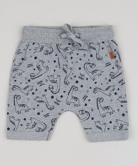 Bermuda-de-Moletom-Infantil-Estampada-de-Dinossauro-Cinza-Mescla-Claro-9945024-Cinza_Mescla_Claro_1