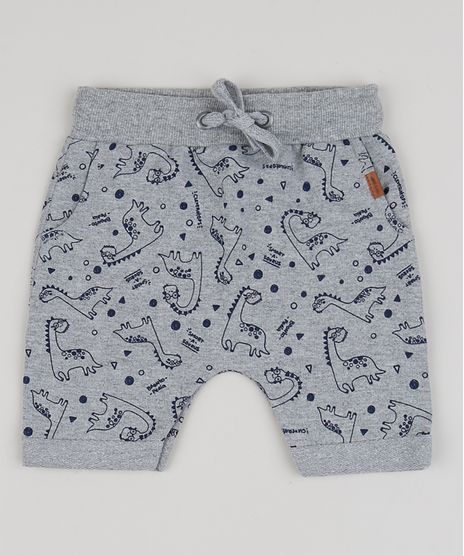 Bermuda-de-Moletom-Infantil-Estampada-de-Dinossauro-Cinza-Mescla-Claro-9945024-Cinza_Mescla_Claro_1