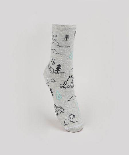 Meia-Feminina-Cano-Alto-Estampada-de-Arvores-Cinza-Mescla-9954830-Cinza_Mescla_1