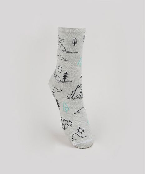 Meia-Feminina-Cano-Alto-Estampada-de-Arvores-Cinza-Mescla-9954830-Cinza_Mescla_1