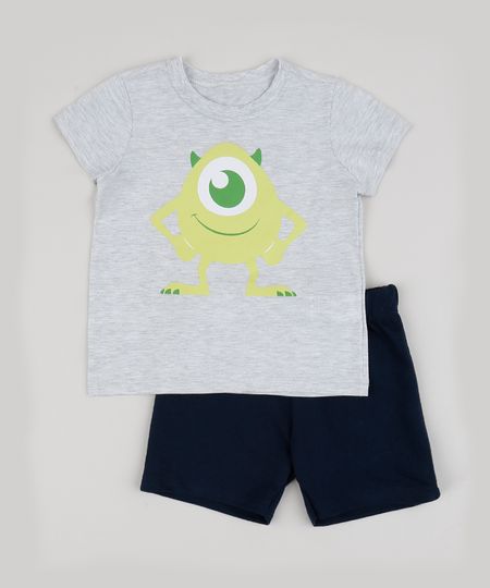 Conjunto-Infantil-Monstros-S-A--de-Camiseta-Cinza-Mescla---Bermuda-em-Moletom-Azul-Marinho-9942610-Azul_Marinho_1
