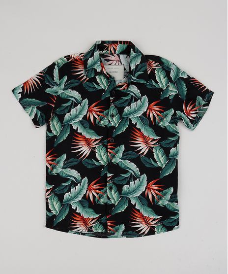 Camisa-Infantil-Estampada-de-Folhagens-Manga-Curta-Preta-9920799-Preto_1