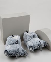Pantufa-Feminina-Pata-de-Urso-com-Garras-em-Pelucia-Cinza-9860464-Cinza_2