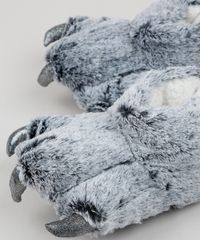 Pantufa-Feminina-Pata-de-Urso-com-Garras-em-Pelucia-Cinza-9860464-Cinza_6