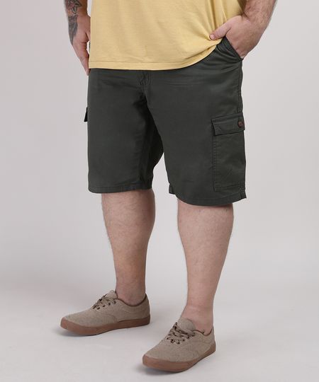 Bermuda-de-Sarja-Masculina-Plus-Size-Cargo-Verde-9951784-Verde_1