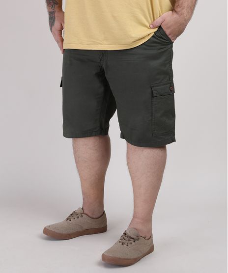 Bermuda-de-Sarja-Masculina-Plus-Size-Cargo-Verde-9951784-Verde_1