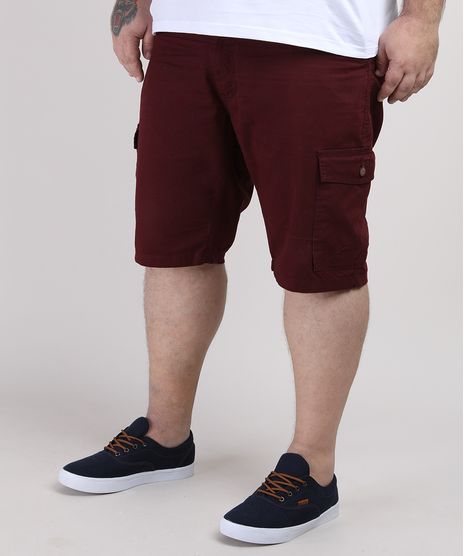 Bermuda-de-Sarja-Masculina-Plus-Size-Cargo-Vinho-9951784-Vinho_1