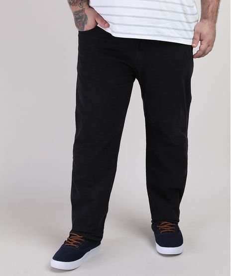 Calca-de-Sarja-Masculina-Plus-Size-Reta-com-Bolsos-Preta-9951381-Preto_1