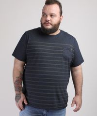 Camiseta-Masculina-Plus-Size-Estampada-Listrada-com-Bolso-Manga-Curta-Gola-Careca-Azul-Marinho-9952472-Azul_Marinho_1