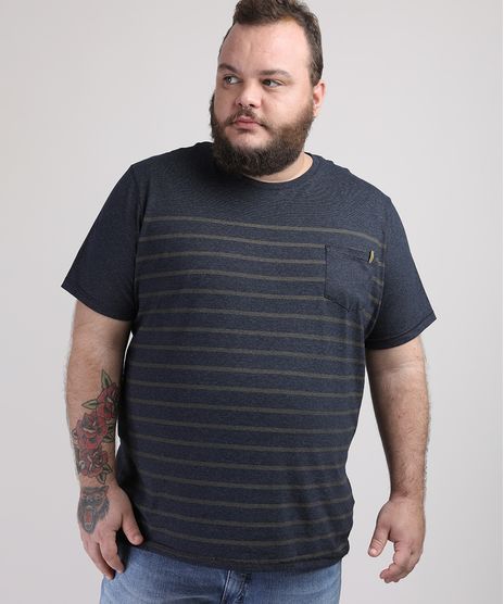 Camiseta-Masculina-Plus-Size-Estampada-Listrada-com-Bolso-Manga-Curta-Gola-Careca-Azul-Marinho-9952472-Azul_Marinho_1