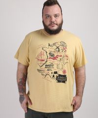 Camiseta-Masculina-Plus-Size-Mapa-Escandinavia-Manga-Curta-Gola-Careca-Mostarda-9953400-Mostarda_1