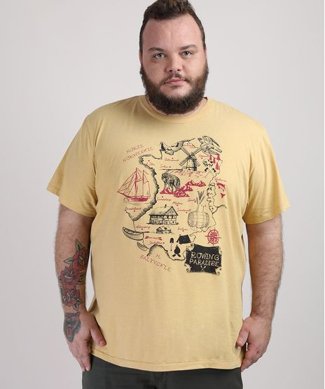 Camiseta-Masculina-Plus-Size-Mapa-Escandinavia-Manga-Curta-Gola-Careca-Mostarda-9953400-Mostarda_1