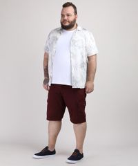Camisa-Masculina-Plus-Size-Estampada-de-Folhas-Manga-Curta-Branca-9951370-Branco_3