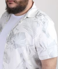 Camisa-Masculina-Plus-Size-Estampada-de-Folhas-Manga-Curta-Branca-9951370-Branco_4