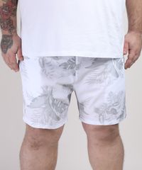 Short-Masculino-Plus-Size-Estampado-de-Folhagem-com-Cordao-e-Bolsos-Branco-9952730-Branco_1
