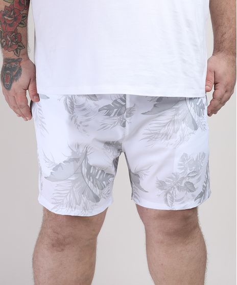Short-Masculino-Plus-Size-Estampado-de-Folhagem-com-Cordao-e-Bolsos-Branco-9952730-Branco_1