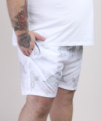Short-Masculino-Plus-Size-Estampado-de-Folhagem-com-Cordao-e-Bolsos-Branco-9952730-Branco_3