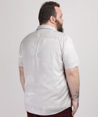 Camisa-Masculina-Plus-Size-Estampada-de-Folhas-Manga-Curta-Bege-Claro-9951371-Bege_Claro_2
