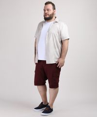 Camisa-Masculina-Plus-Size-Estampada-de-Folhas-Manga-Curta-Bege-Claro-9951371-Bege_Claro_3