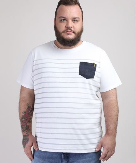 Camiseta-Masculina-Plus-Size-Estampada-Listrada-com-Bolso-Manga-Curta-Gola-Careca-Off-White-9952471-Off_White_1
