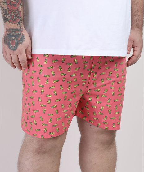 Samba-Cancao-Masculina-Plus-Size-Estampada-de-Abacaxis-Coral-9951245-Coral_1