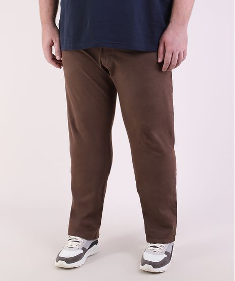 Calca-de-Sarja-Masculina-Plus-Size-Reta-Marrom-9951381-Marrom_1