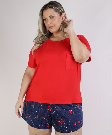 Pijama-Feminino-Plus-Size-Blusa-Manga-Curta-com-Bolso-Vermelho-9953329-Vermelho_1
