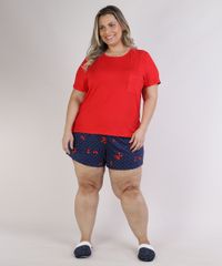 Pijama-Feminino-Plus-Size-Blusa-Manga-Curta-com-Bolso-Vermelho-9953329-Vermelho_3