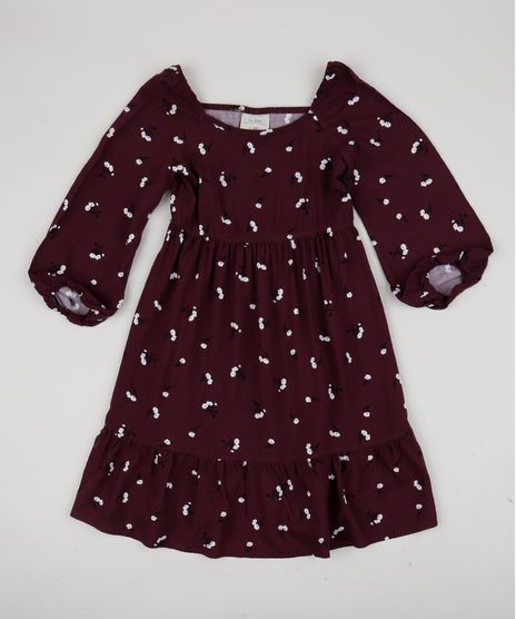 Vestido-Infantil-Estampado-Floral-Manga-Longa-Vinho-9954114-Vinho_1