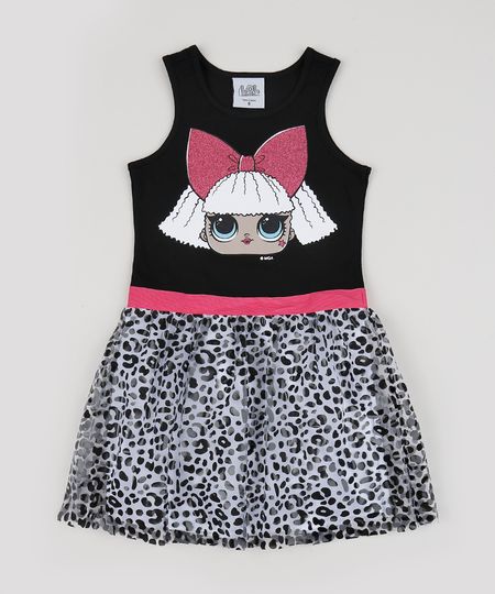 Vestido-Infantil-Lol-Surprise-Sem-Manga-Estampado-Animal-Print-de-Onca-Preto-9943457-Preto_1