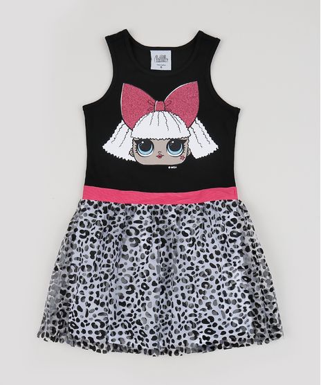 Vestido-Infantil-Lol-Surprise-Sem-Manga-Estampado-Animal-Print-de-Onca-Preto-9943457-Preto_1
