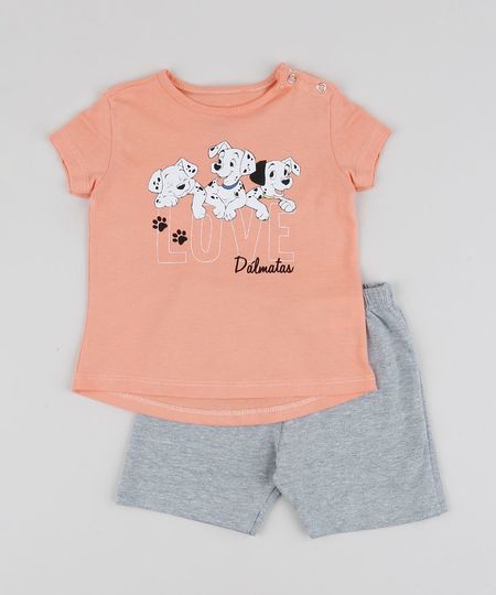 Conjunto-Infantil-101-Dalmatas-de-Blusa-Manga-Curta-Coral---Short-em-Moletom-Cinza-Mescla-9951743-Cinza_Mescla_1
