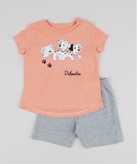 Conjunto-Infantil-101-Dalmatas-de-Blusa-Manga-Curta-Coral---Short-em-Moletom-Cinza-Mescla-9951743-Cinza_Mescla_1