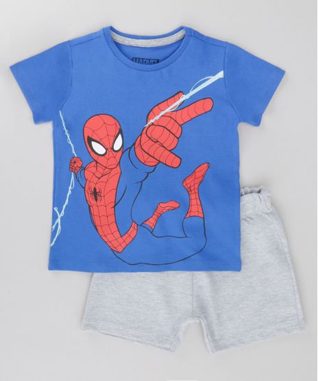 Conjunto-de-Camiseta-Azul---Bermuda-Homem-Aranha-Cinza-Mescla-8609817-Cinza_Mescla_1