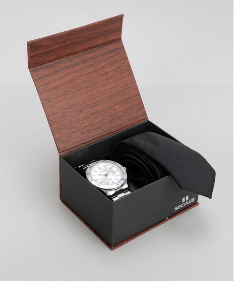 Kit-de-Relogio-Seculus-Masculino-Analogico---Gravata-em-Jacquard---28807G0SVNA1K-Prateado-8755533-Prateado_1