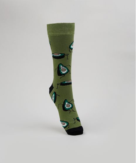 Meia-Masculina-Cano-Alto-Estampada-de-Abacate-Verde-Escuro-9944797-Verde_Escuro_1