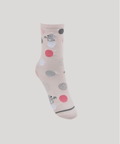 Meia-Feminina-Cano-Alto-Estampada-de-Coala-Rosa-9954823-Rosa_1
