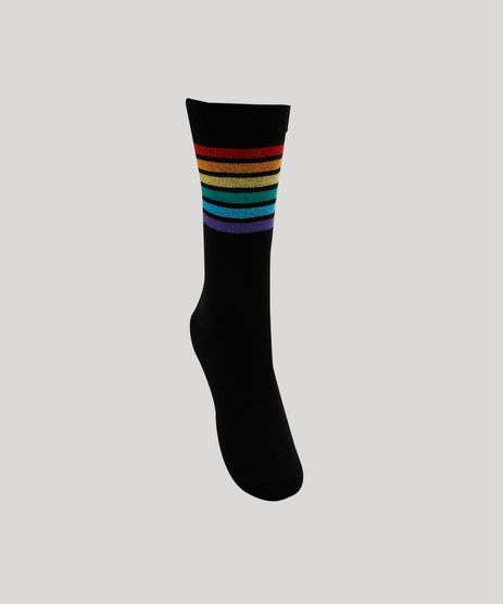 Meia-Feminina-Cano-Alto-Pride-Arco-Iris-Preta-9954836-Preto_1