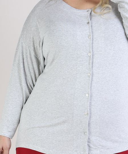 Pijama-Feminino-Plus-Size-Blusa-com-Botoes-Manga-Longa-Decote-Redondo-Cinza-Mescla-9953337-Cinza_Mescla_1