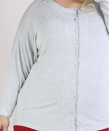 Pijama-Feminino-Plus-Size-Blusa-com-Botoes-Manga-Longa-Decote-Redondo-Cinza-Mescla-9953337-Cinza_Mescla_1