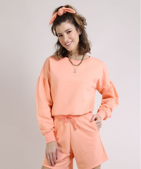 Blusao-de-Moletom-Feminino-Manga-Bufante-Decote-Redondo---Elastico-de-Cabelo-Scrunchie-Laranja-Claro-9952534-Laranja_Claro_1