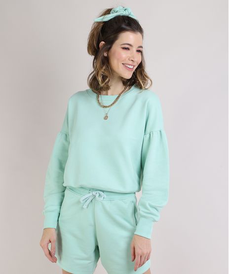 Blusao-de-Moletom-Feminino-Manga-Bufante-Decote-Redondo---Elastico-de-Cabelo-Scrunchie-Verde-Claro-9952534-Verde_Claro_1
