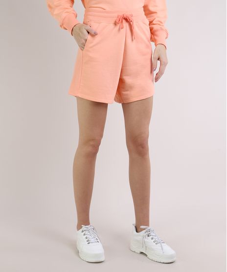 Short-de-Moletom-Feminino-Cintura-Alta-com-Cordao-e-Bolsos-Laranja-Claro-9952535-Laranja_Claro_1