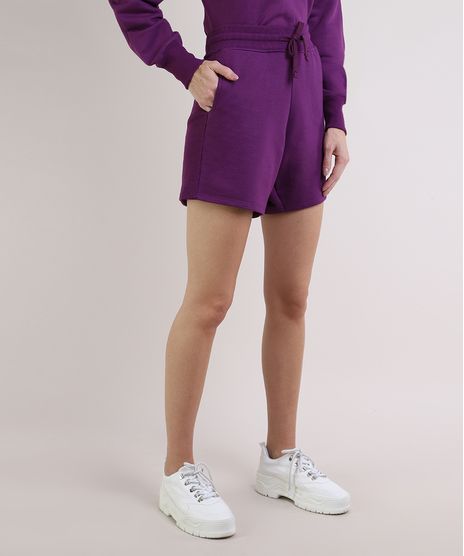 Short-de-Moletom-Feminino-Cintura-Alta-com-Cordao-e-Bolsos-Roxo-9952535-Roxo_1