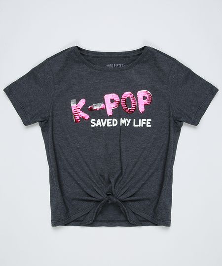 Blusa-Juvenil--K-Pop-Saved-My-Life--com-Paete-e-No-Manga-Curta-Cinza-Mescla-Escuro-9946357-Cinza_Mescla_Escuro_1